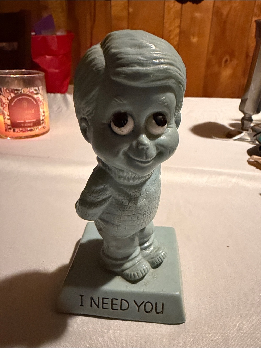 Playful Blue Resin Figurine Accent – 'I Need You'